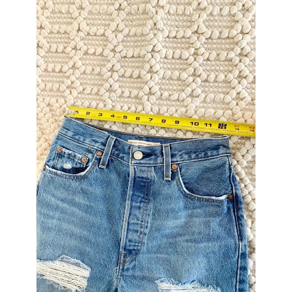 Levi's Ribcage Straight Ankle Jeans Distressed Medium Wash Size 26